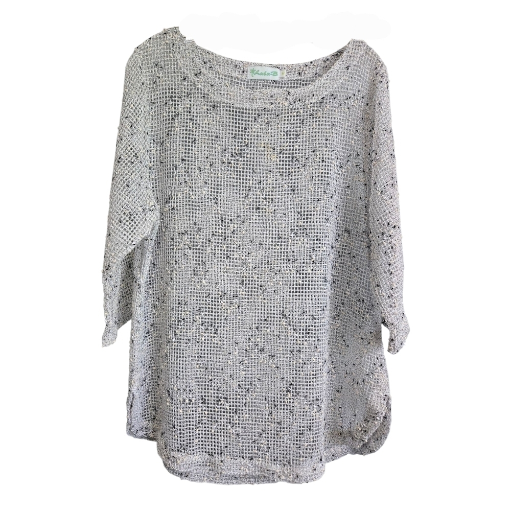 LULU B Women's Open-Knit Round Neck Pullover Sweater, Medium